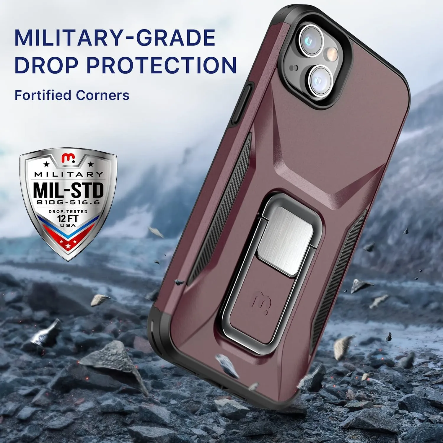 iPhone 14 Plus 6.7", Heavy Duty Military Grade Drop Protective Cover Kickstand Plum