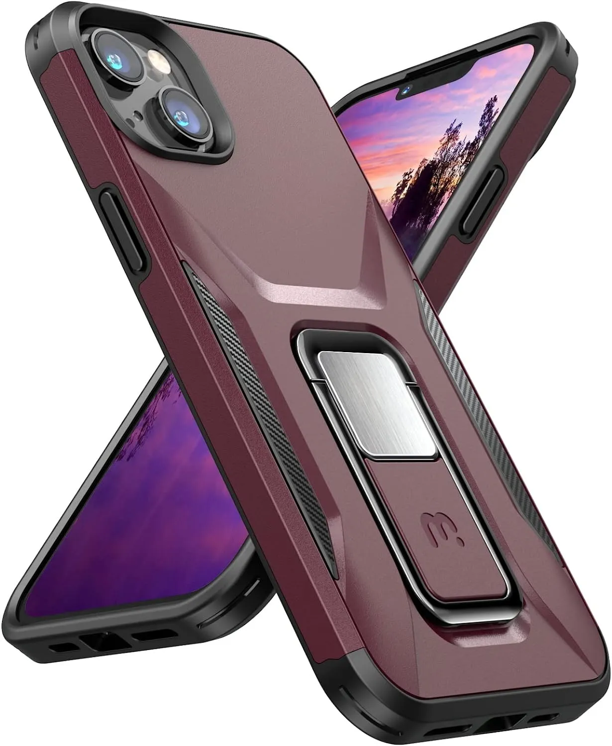 iPhone 14 Plus 6.7", Heavy Duty Military Grade Drop Protective Cover Kickstand Plum