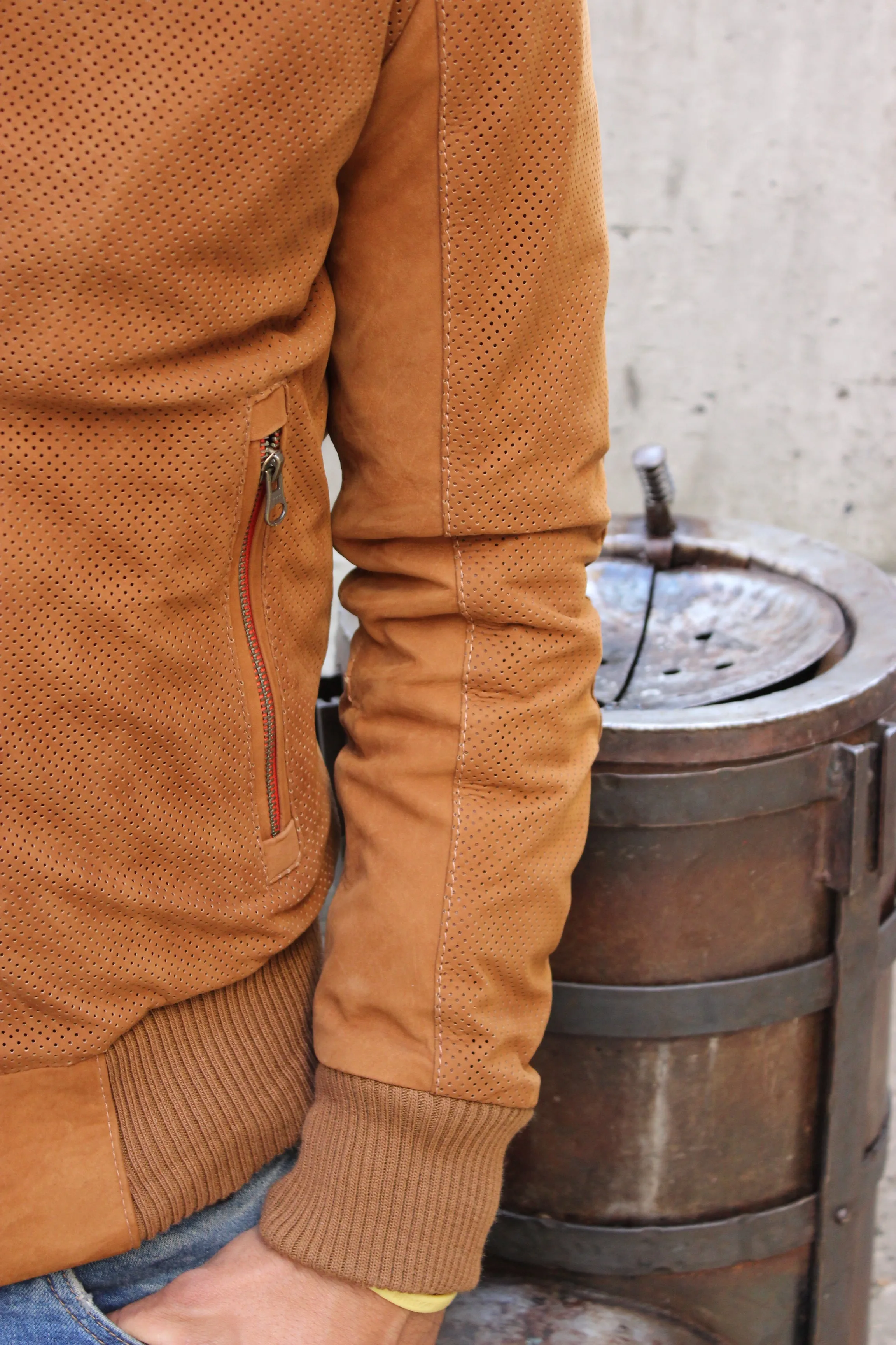 ITALO Bomber Jacket in Perforated Suede - Camel -