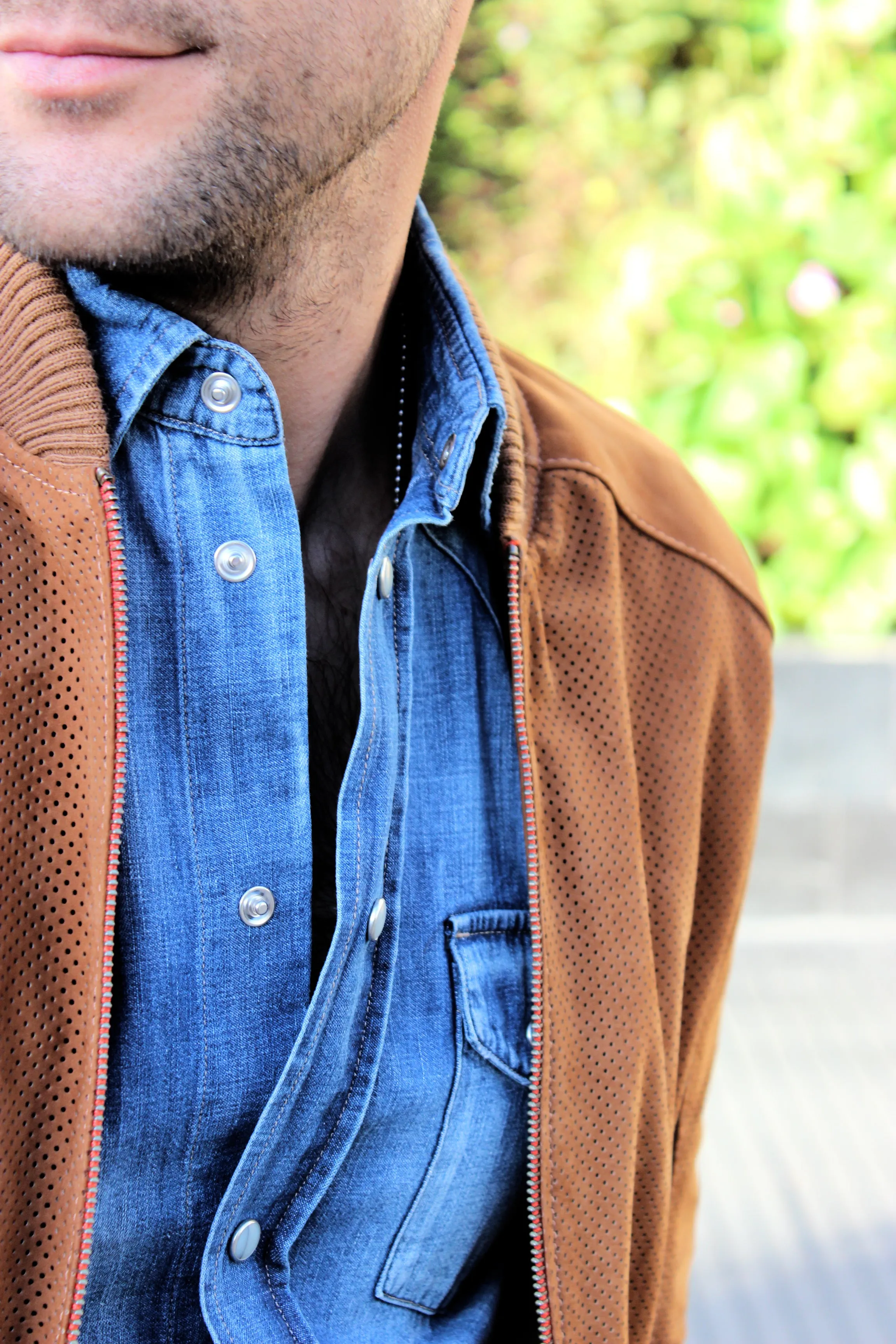 ITALO Bomber Jacket in Perforated Suede - Camel -