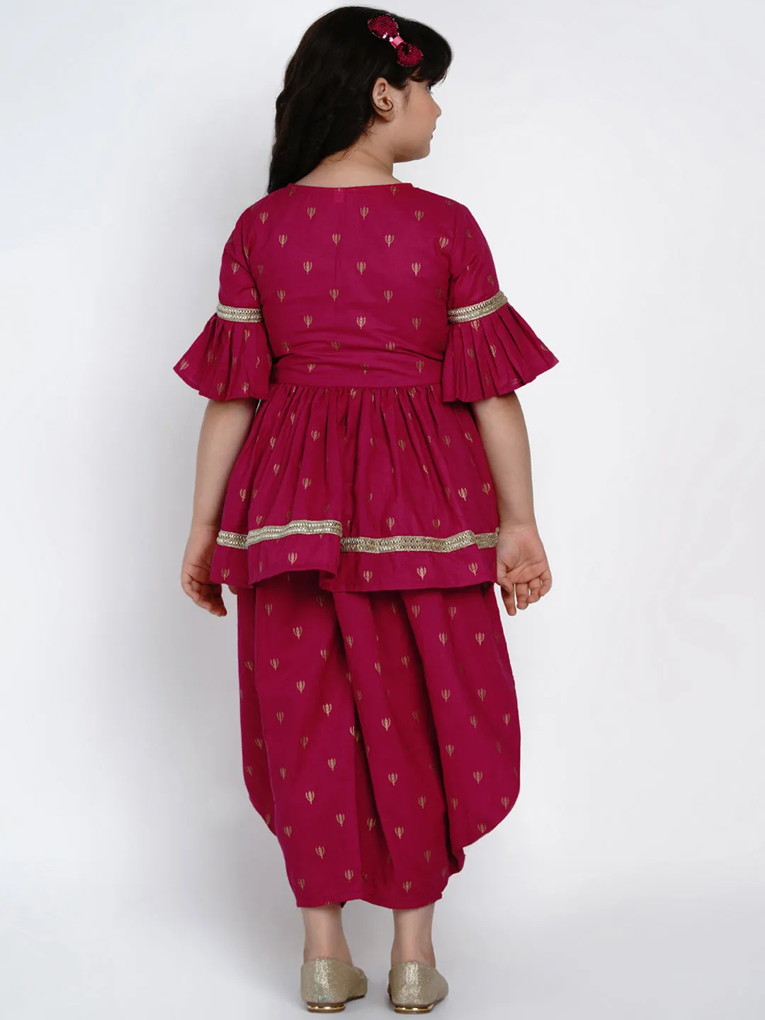 Jashvi Girls Magenta Printed Kurti with Dhoti Pants