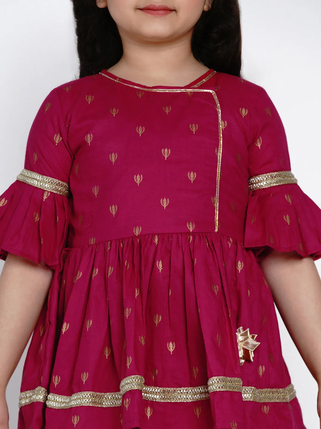 Jashvi Girls Magenta Printed Kurti with Dhoti Pants