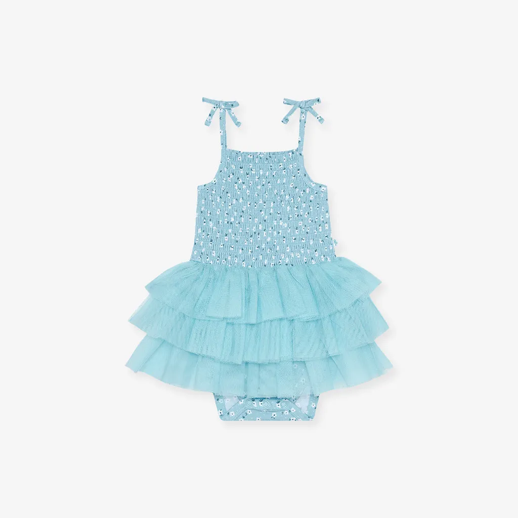 Juliana Smocked Tulle Bodysuit Dress