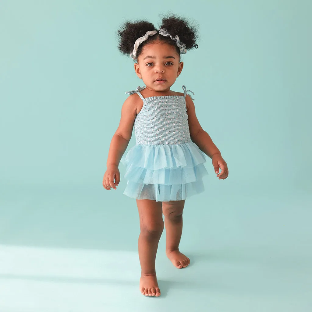 Juliana Smocked Tulle Bodysuit Dress