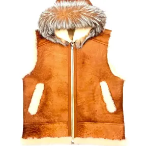 Kashani Whisky Fox Hooded Shearling Vest