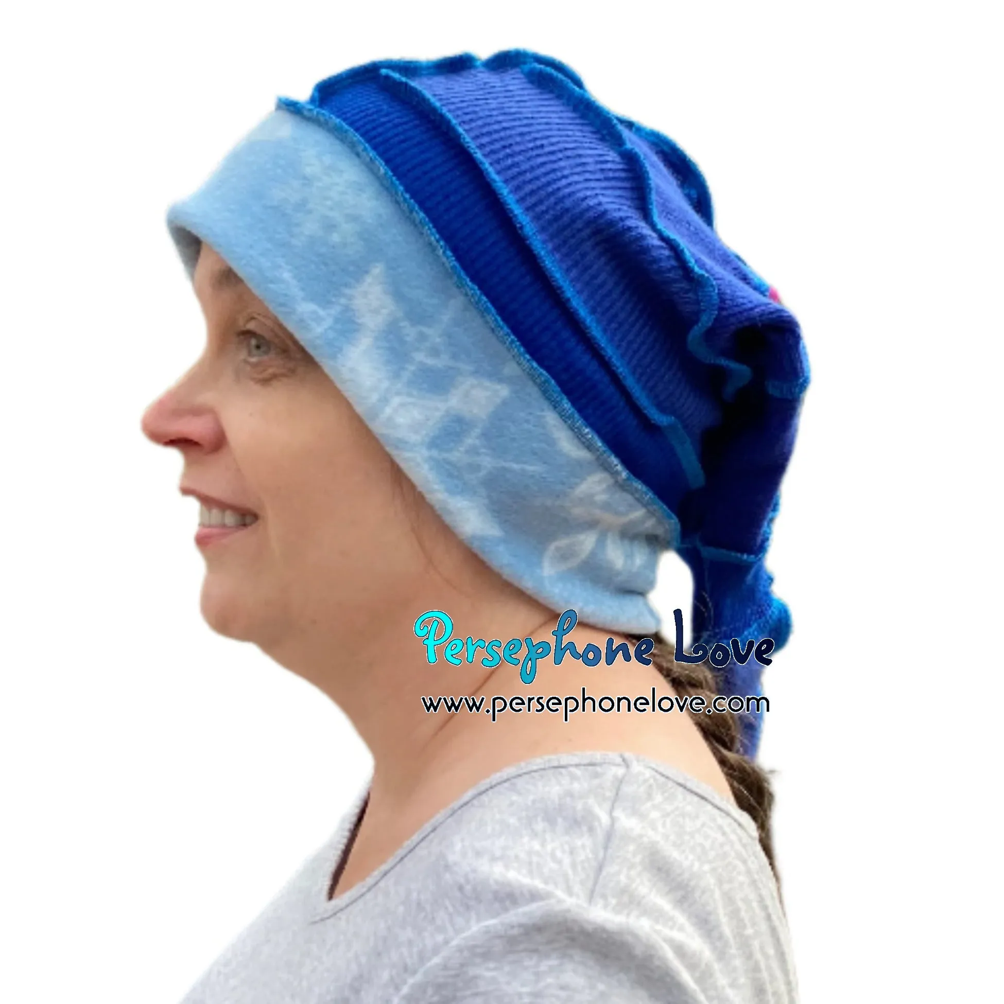 Katwise inspired blue 100% cashmere/fleece patchwork elf jester hat-1515