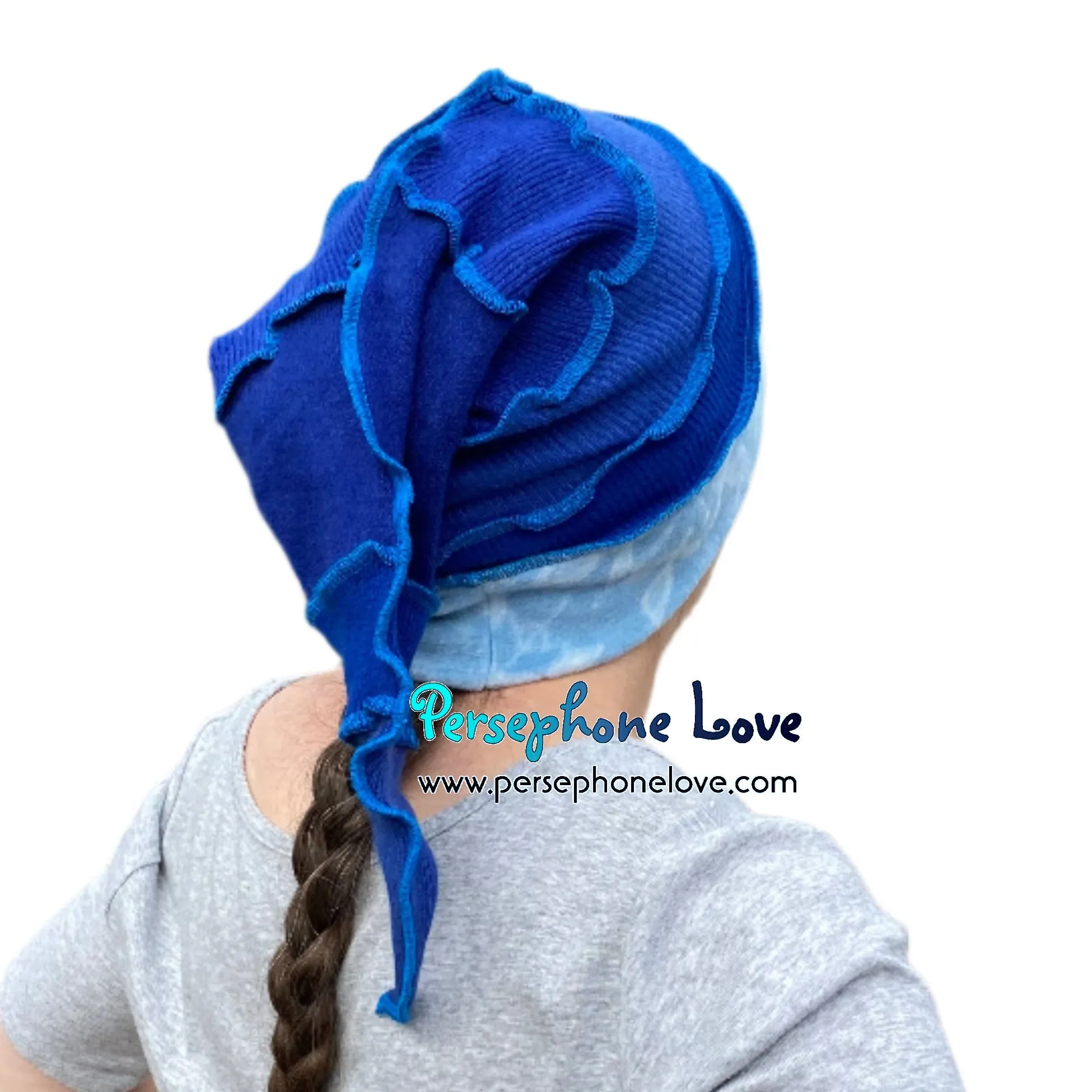 Katwise inspired blue 100% cashmere/fleece patchwork elf jester hat-1515