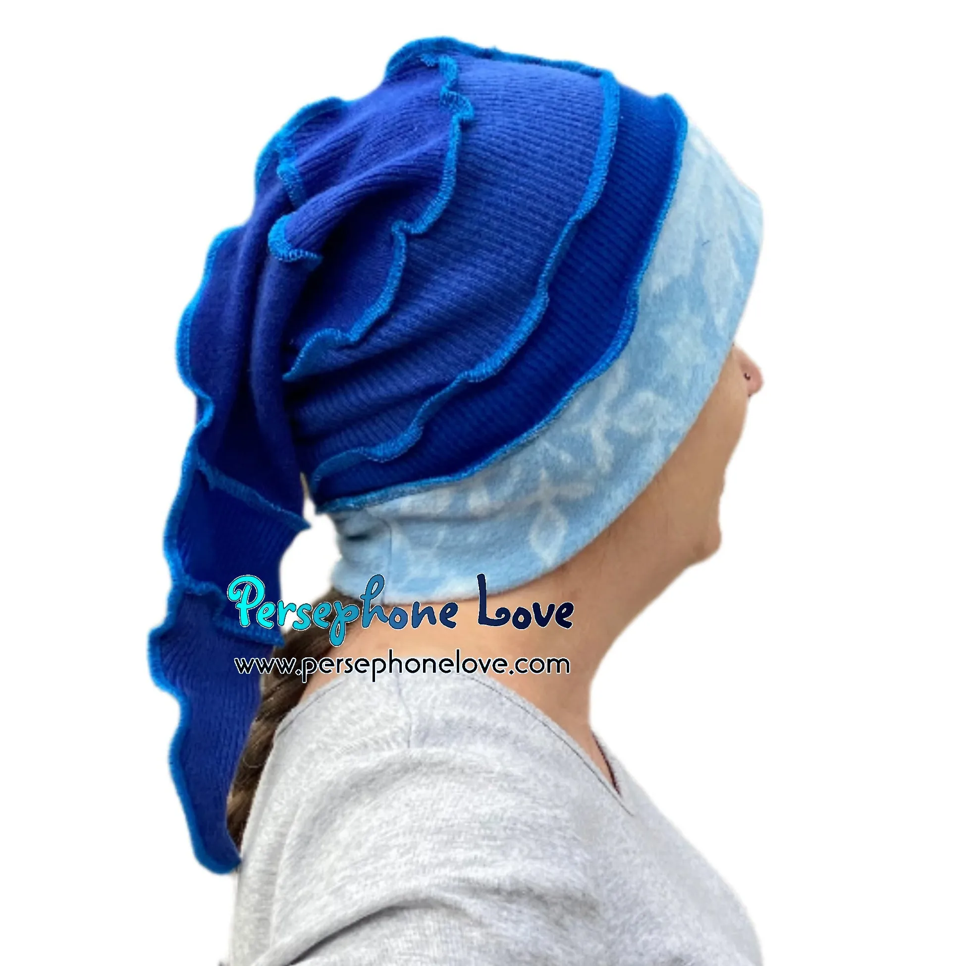 Katwise inspired blue 100% cashmere/fleece patchwork elf jester hat-1515