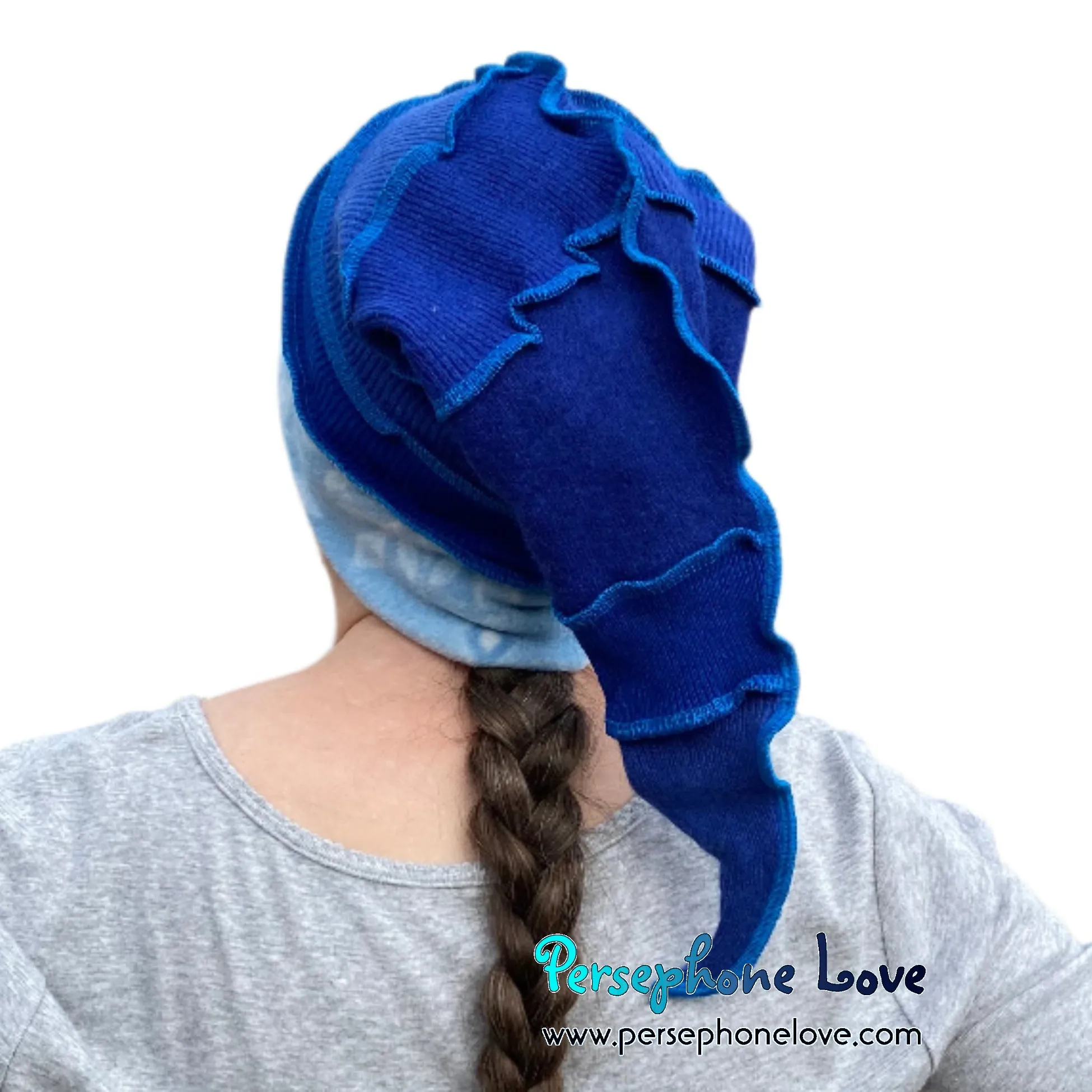 Katwise inspired blue 100% cashmere/fleece patchwork elf jester hat-1515