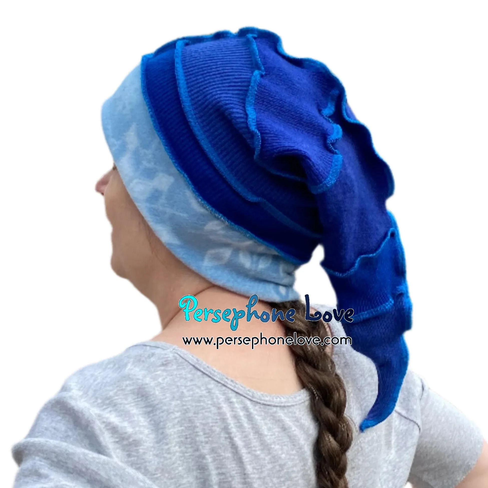 Katwise inspired blue 100% cashmere/fleece patchwork elf jester hat-1515