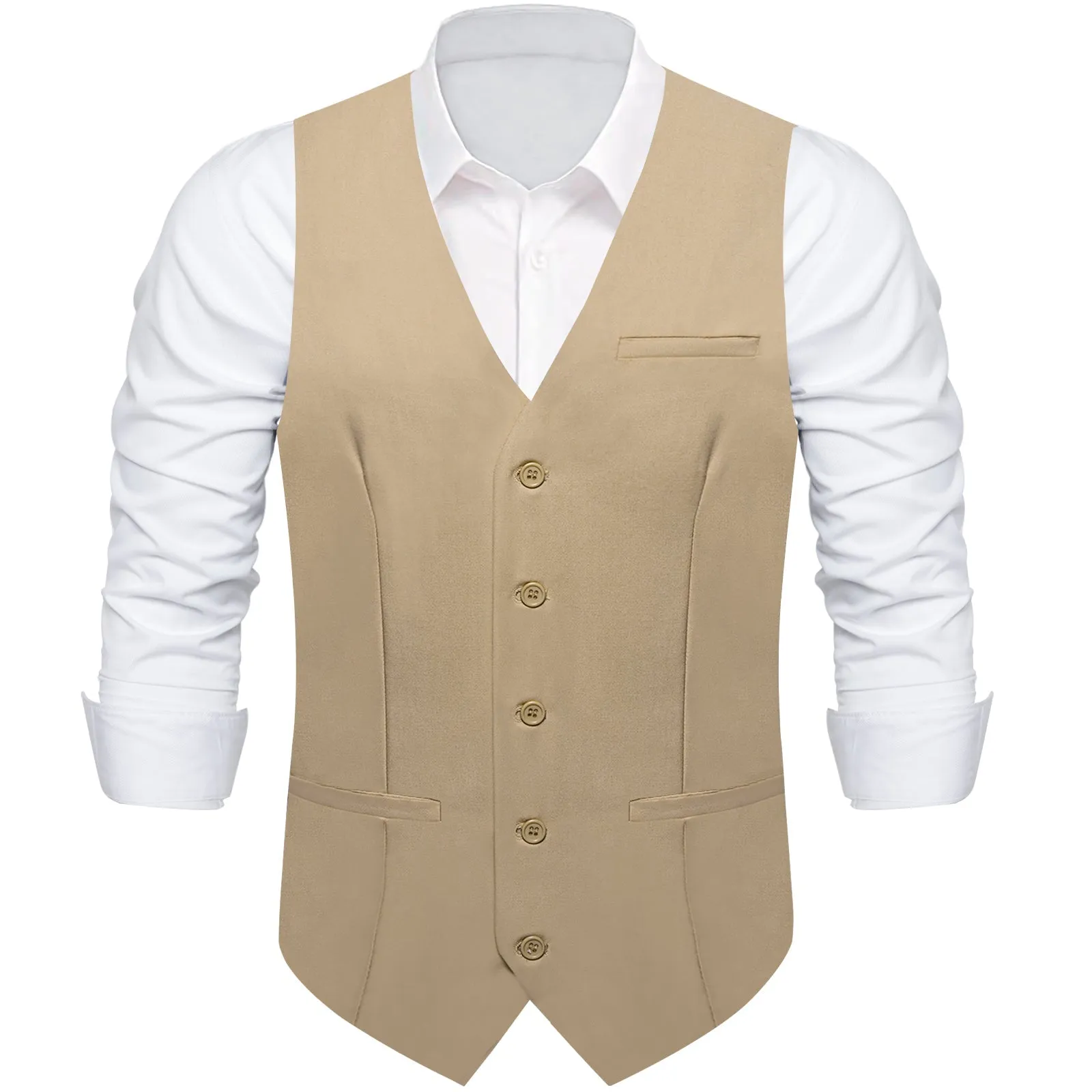 Khaki Yellow Solid Silk Men's Classic Vest