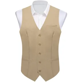 Khaki Yellow Solid Silk Men's Classic Vest