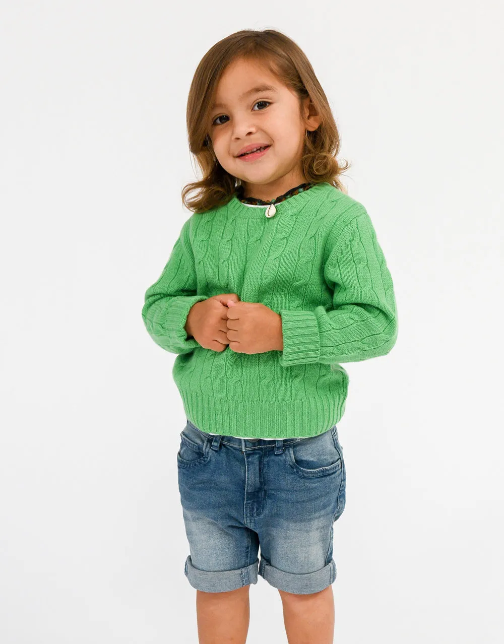 Kids Cable Pullover in Grass