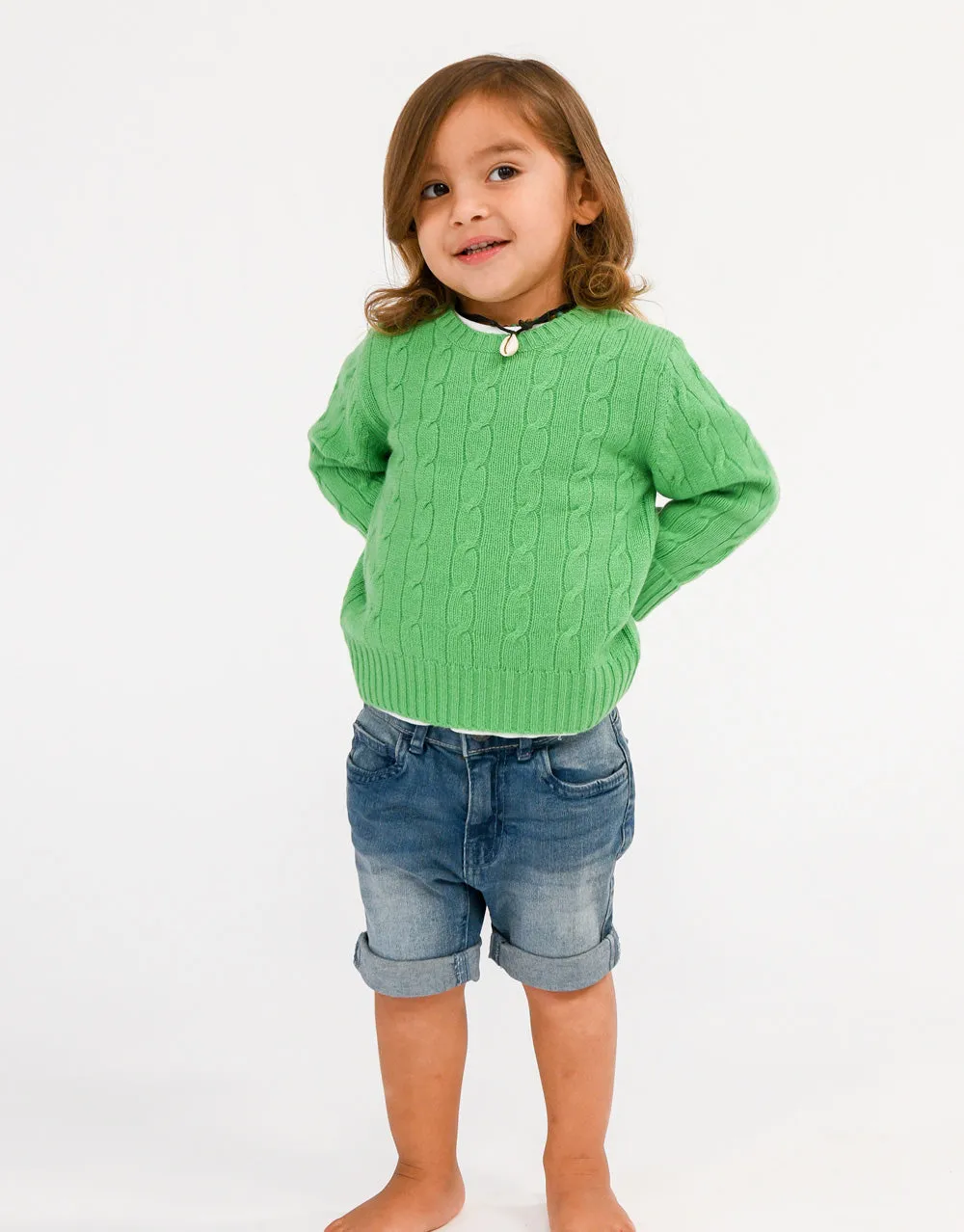 Kids Cable Pullover in Grass