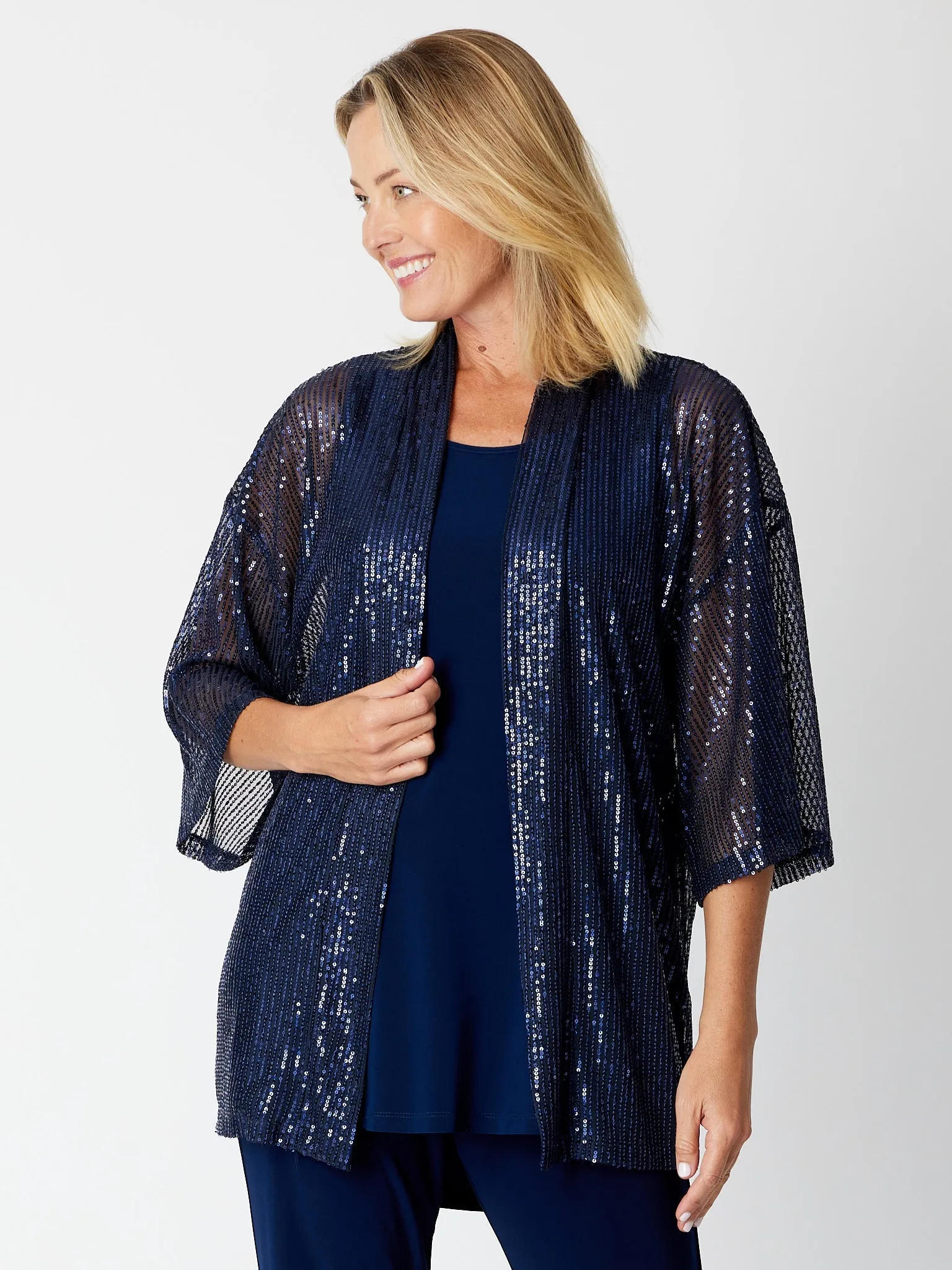 Kimono Sparkle Tonight Jacket- Navy -30564