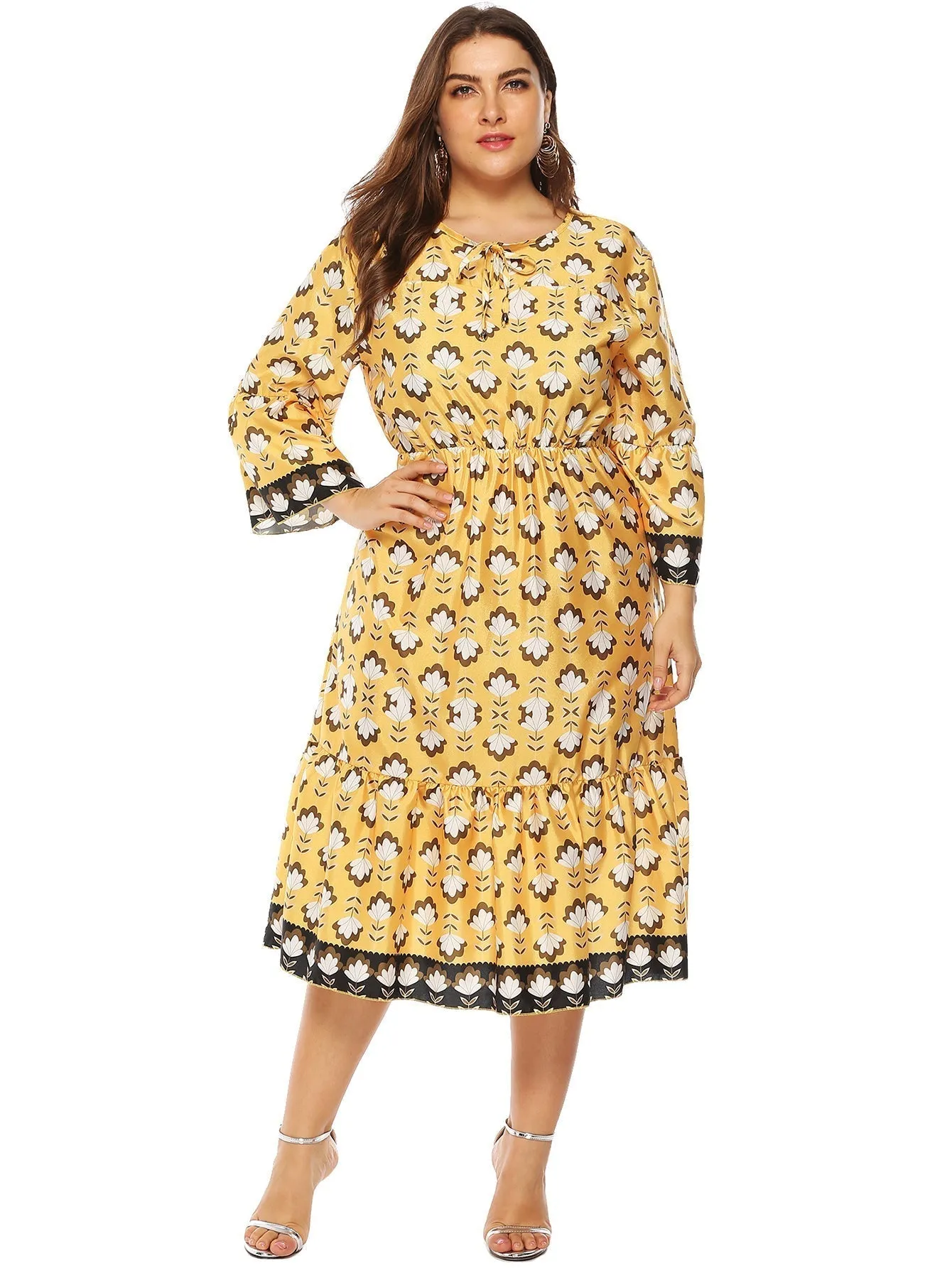 KittenAlarm - Plus All Over Print Tie Front Dress