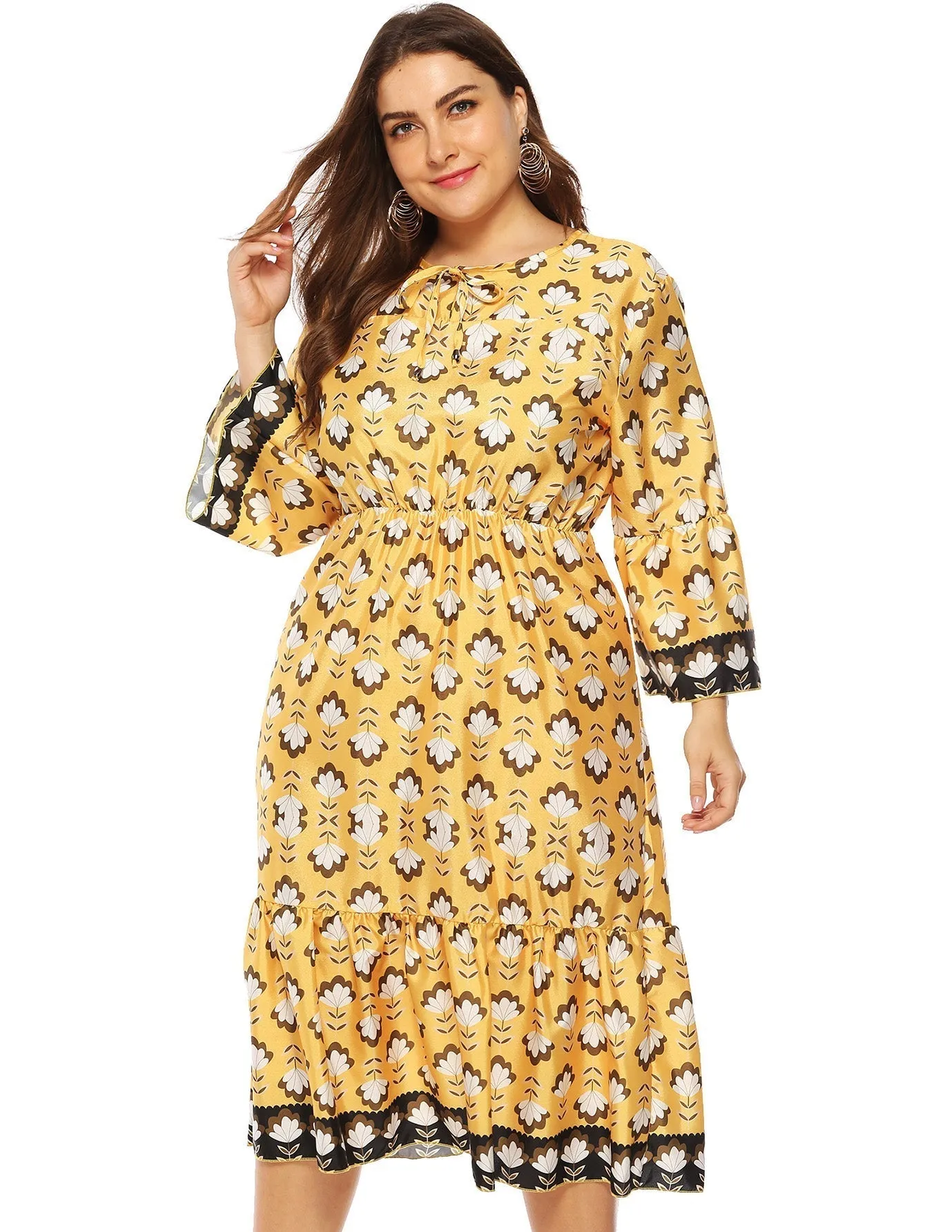 KittenAlarm - Plus All Over Print Tie Front Dress