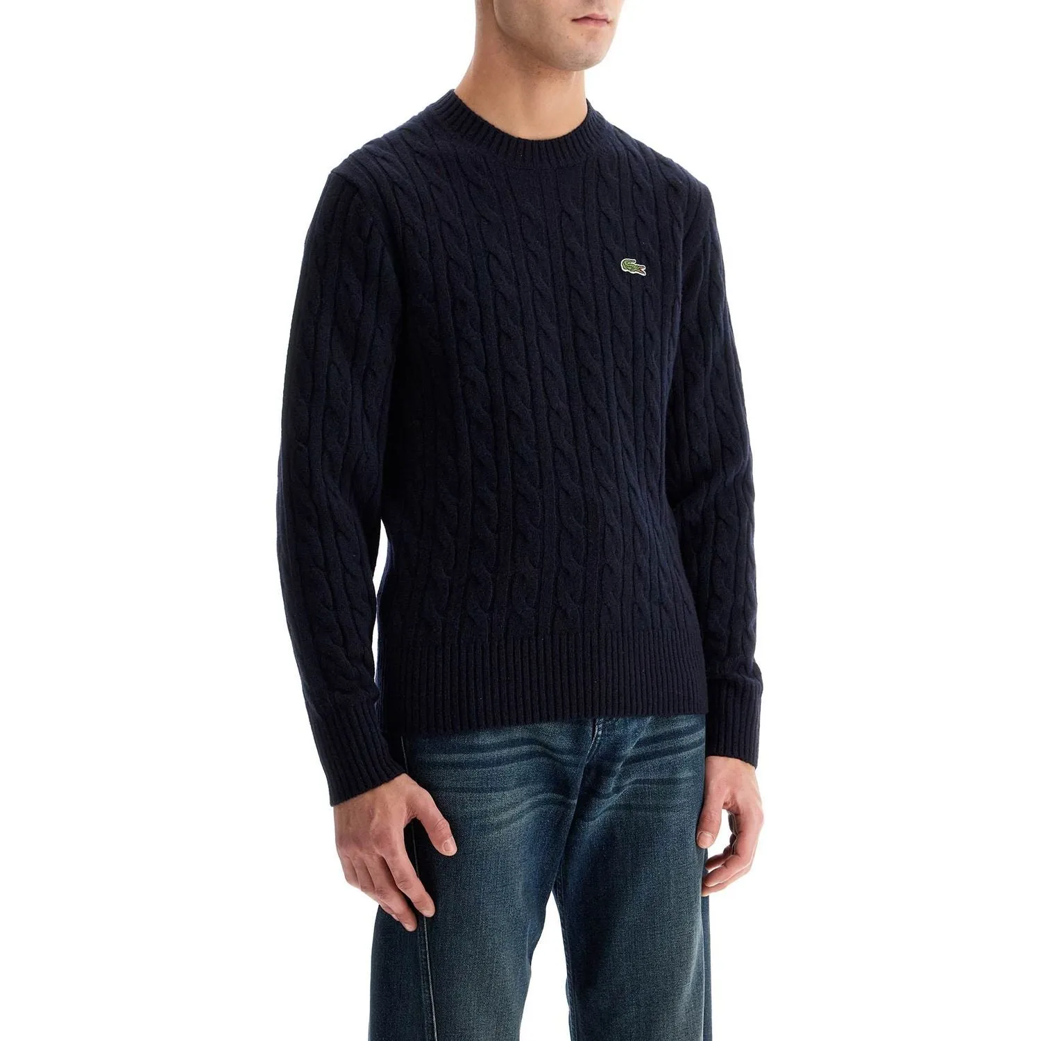 Lacoste classic fit cable knit wool pullover