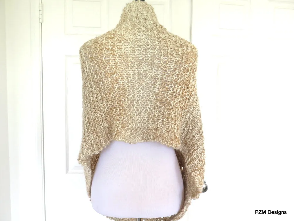 Large Beige Infinity Shawl, Oatmeal Color Knit Circle Shawl