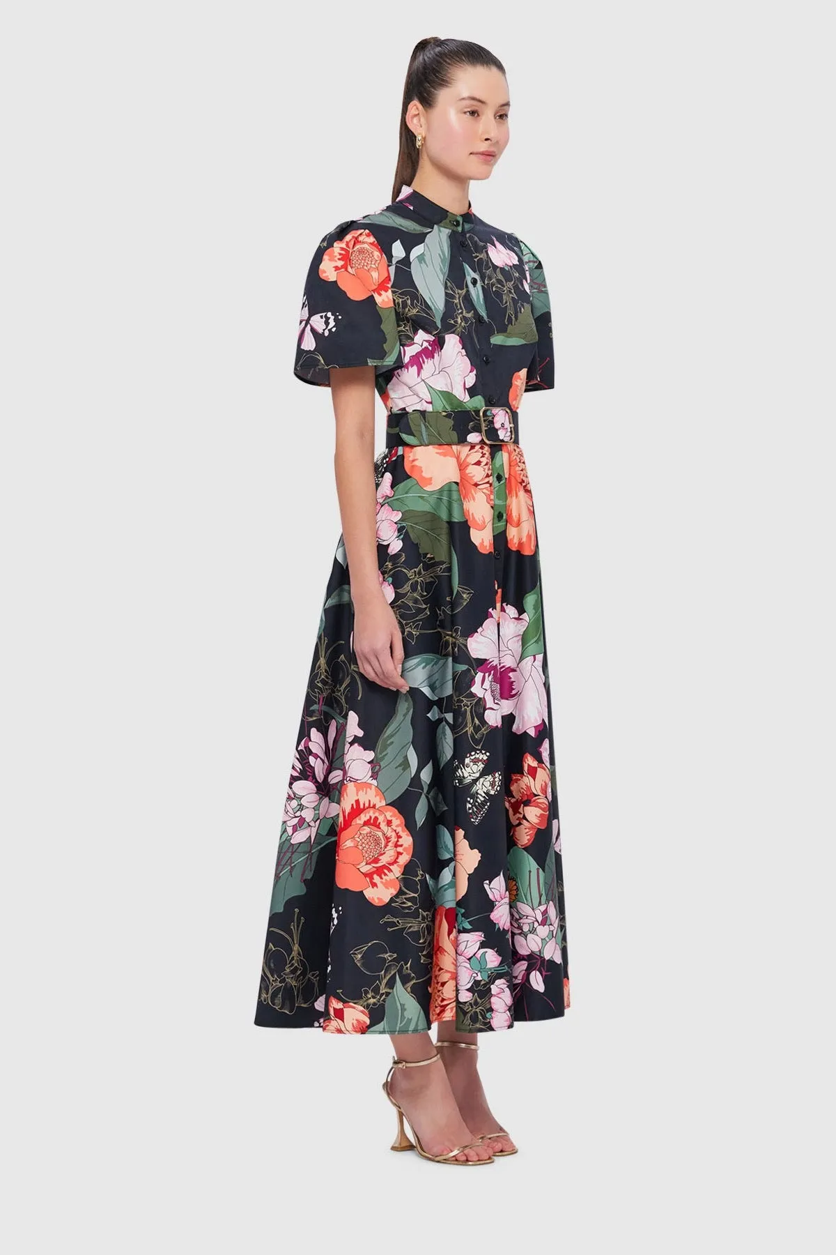 Leo Lin Bianca Short Sleeve Midi Dress - Lush Print in Black