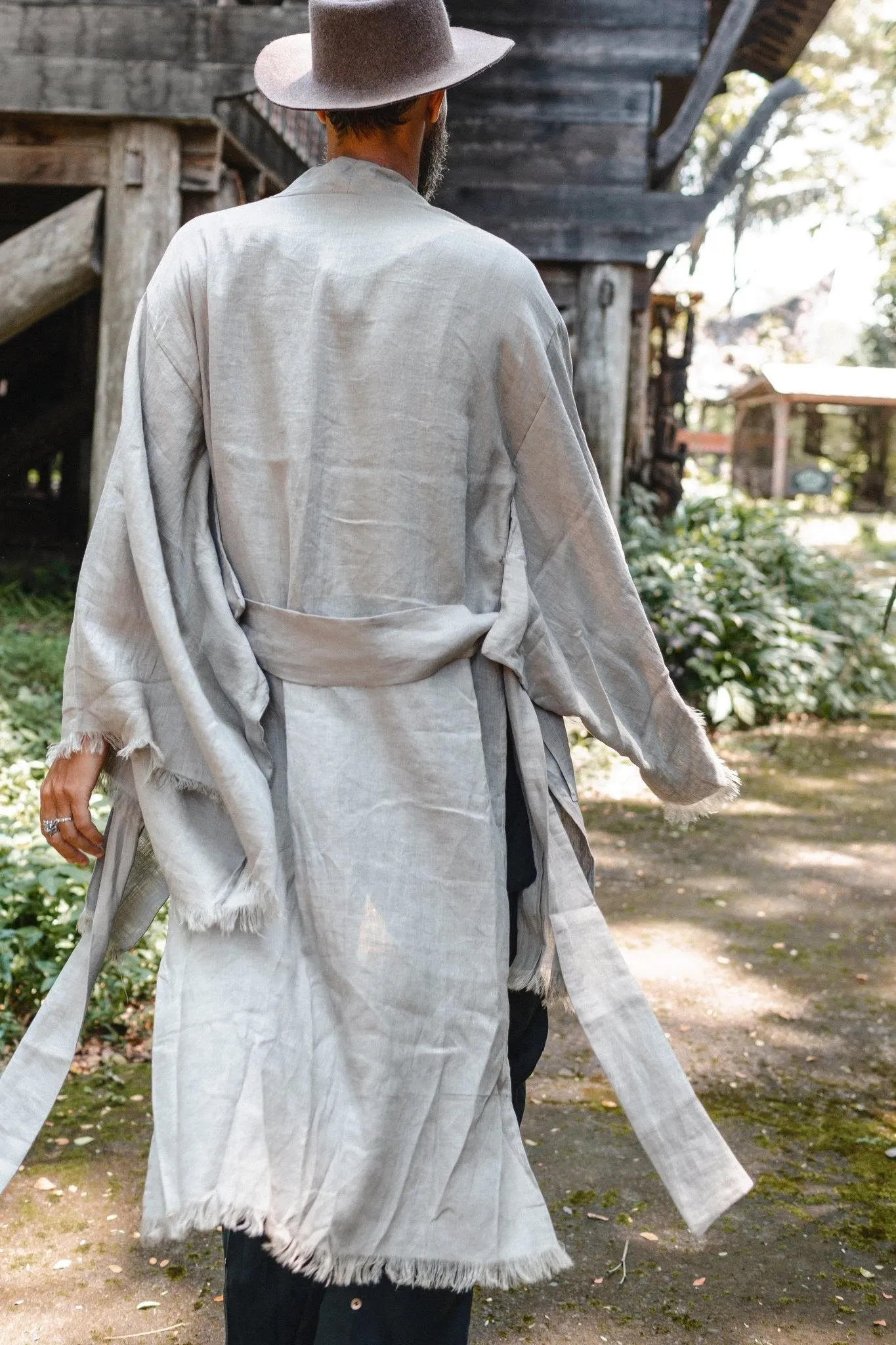 Long Linen Japanese Kimono Robe / Cardigan for Men / Sage Green