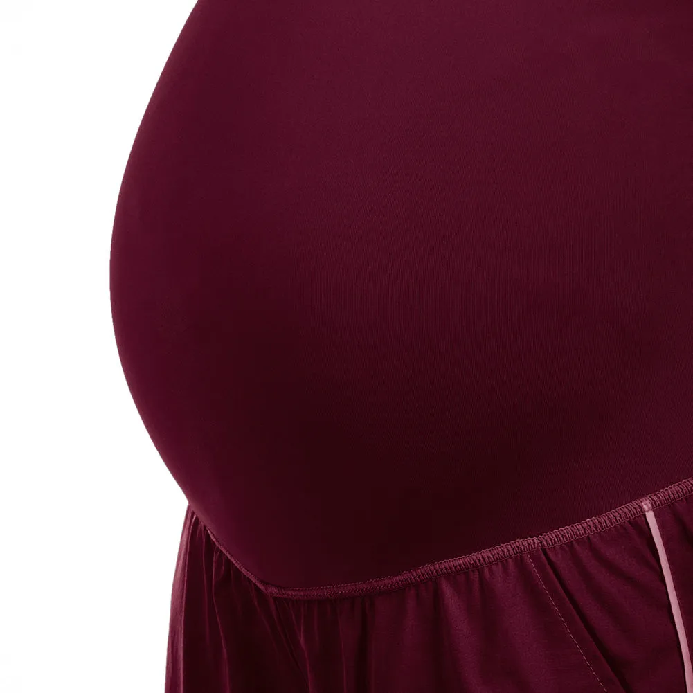 Maacie Wine Red Maternity Double Layer Casual Athletic Shorts with Side Pockets