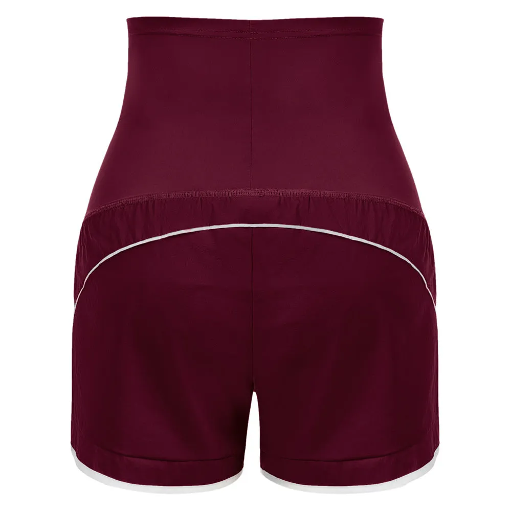 Maacie Wine Red Maternity Double Layer Casual Athletic Shorts with Side Pockets