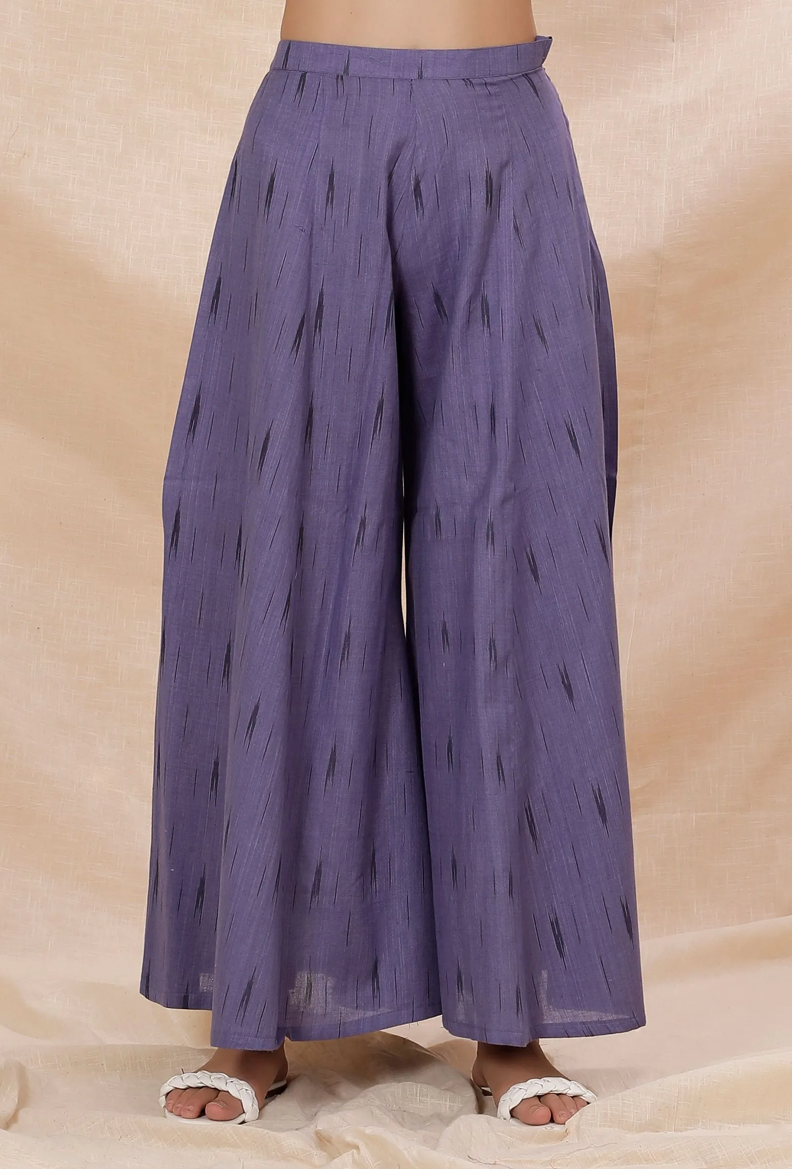 Mauve Cotton Ikkat Flared Pants