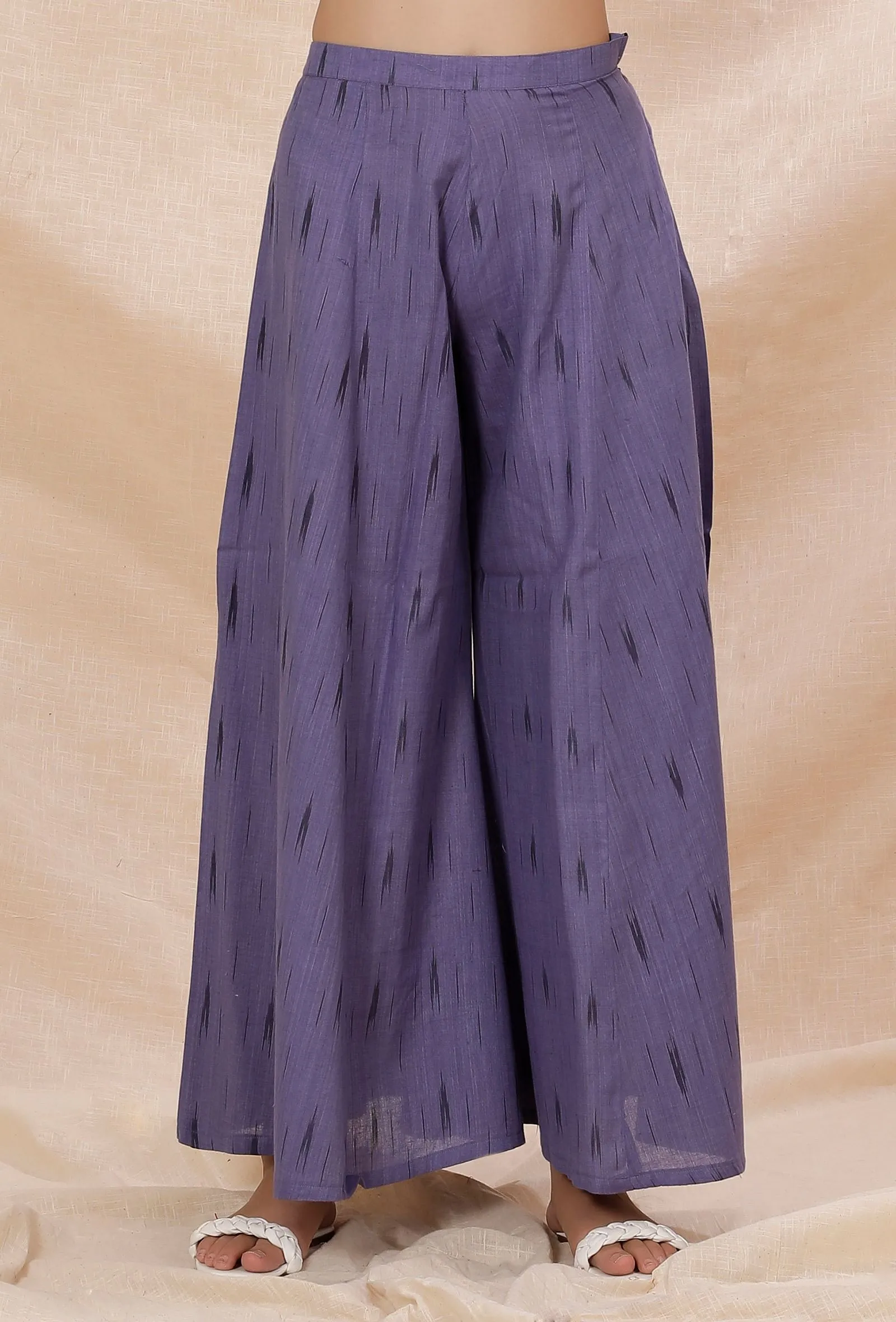 Mauve Cotton Ikkat Flared Pants