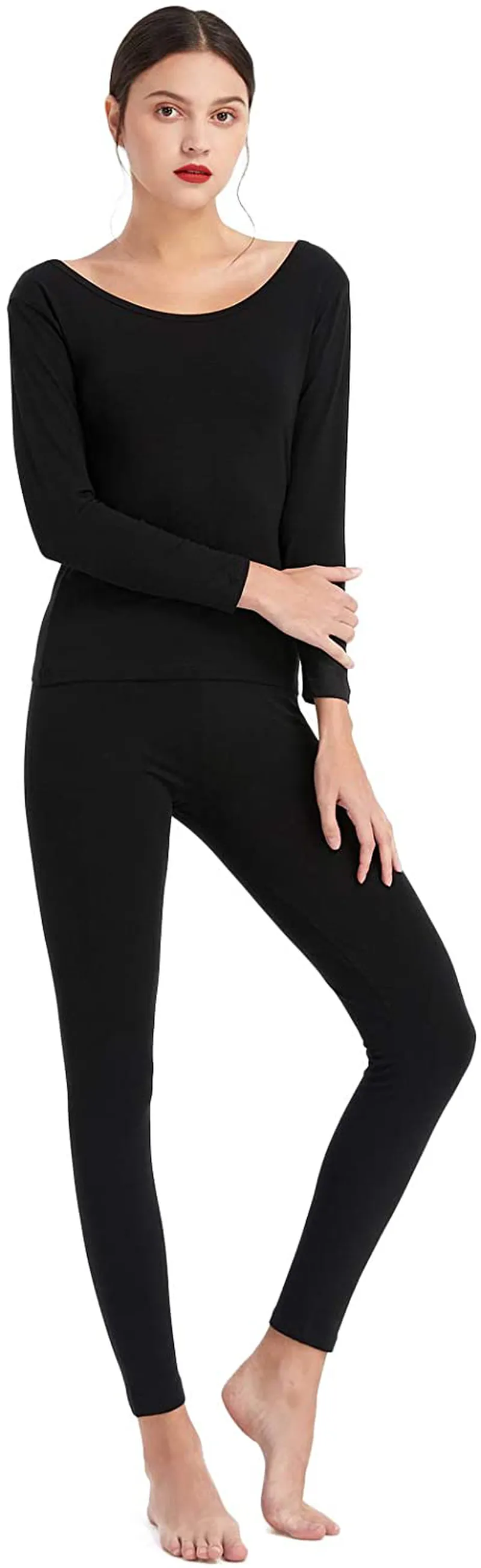 Mcilia Women's Cotton & Modal Thermal Baselayer Underwear Set Long Sleeve Top & Bottom