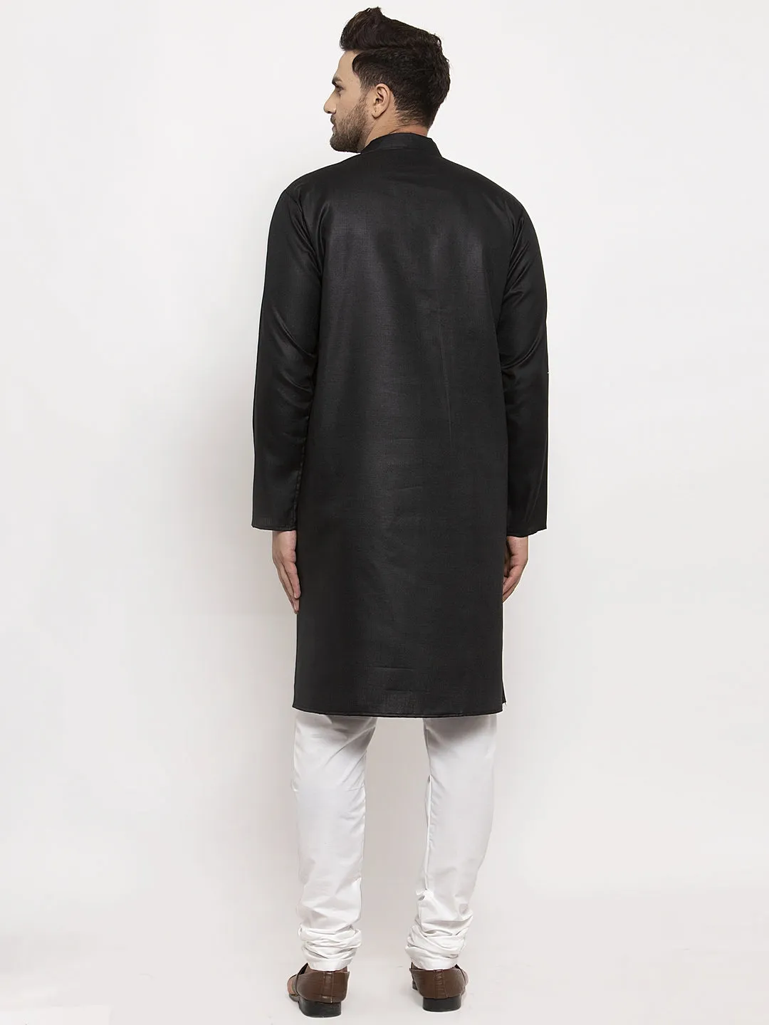 Men's Black Solid Kurta With White Churidaar Pyjama - Benstoke