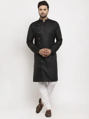 Men's Black Solid Kurta With White Churidaar Pyjama - Benstoke