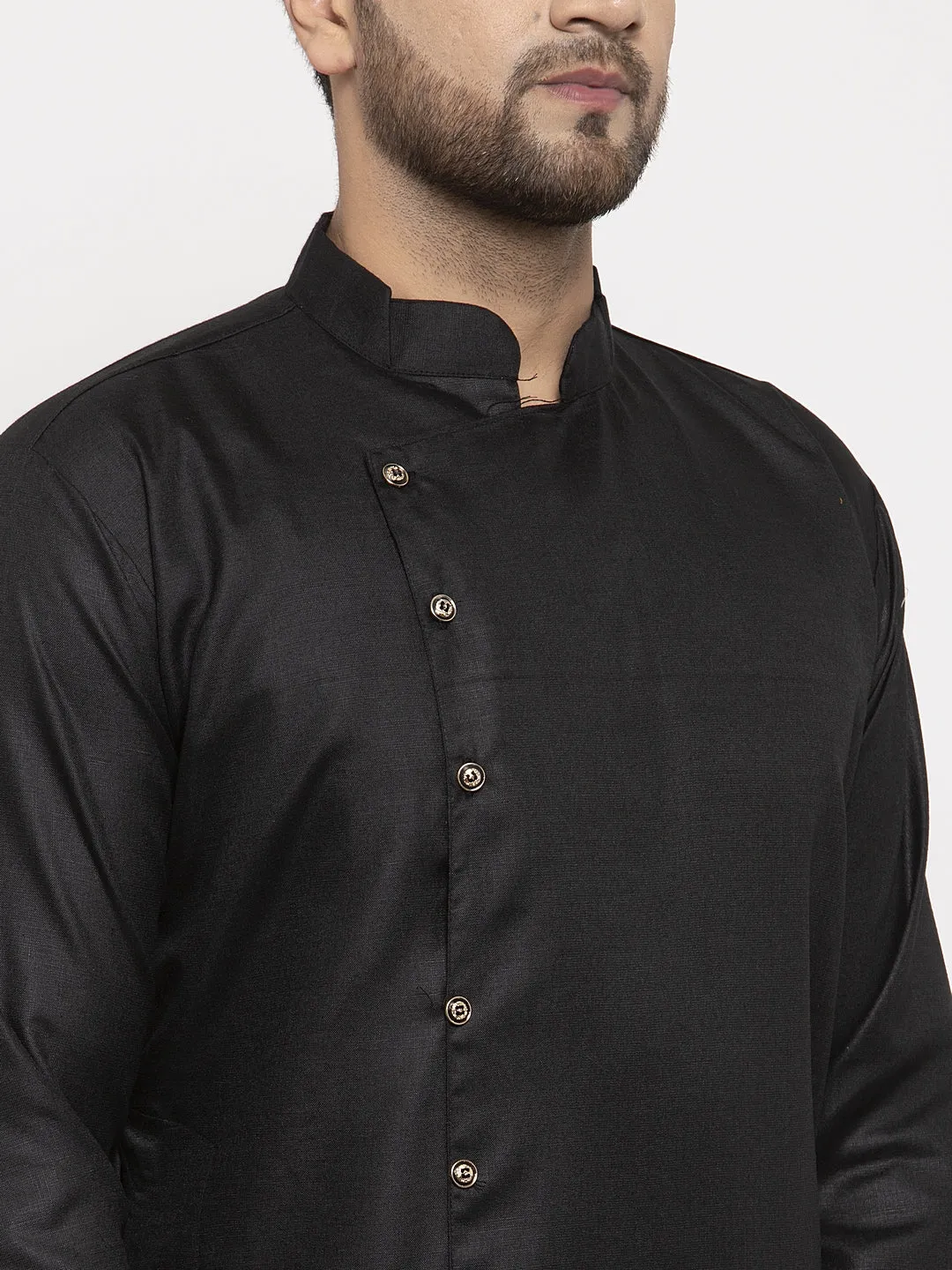 Men's Black Solid Kurta With White Churidaar Pyjama - Benstoke