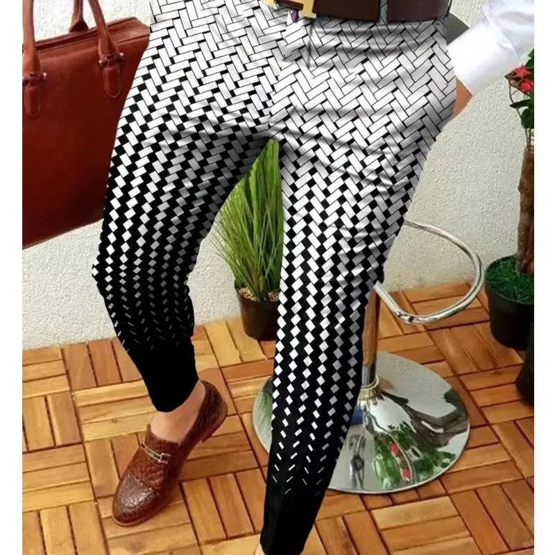 Men's Casual Printed Trousers Mid Waist Micro Elastic Trousers 25292291L