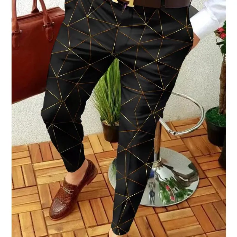 Men's Casual Printed Trousers Mid Waist Micro Elastic Trousers 25292291L