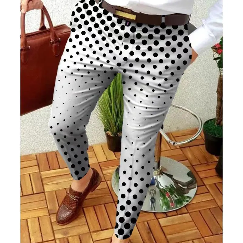 Men's Casual Printed Trousers Mid Waist Micro Elastic Trousers 25292291L