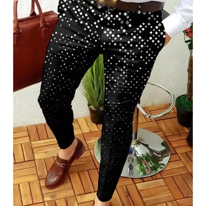 Men's Casual Printed Trousers Mid Waist Micro Elastic Trousers 25292291L