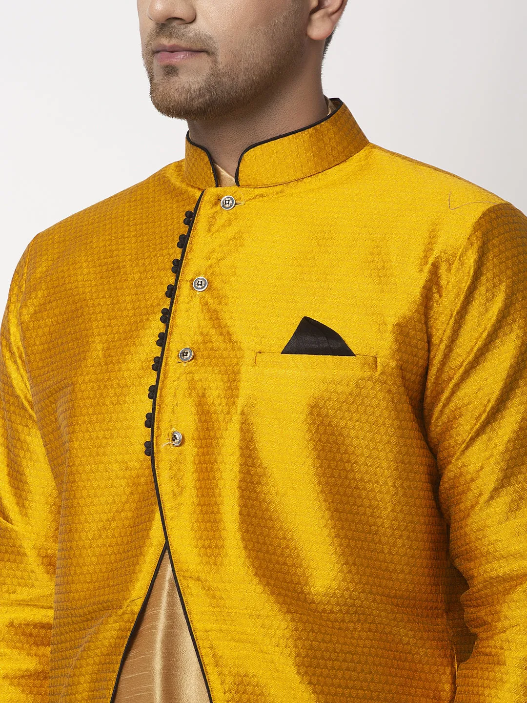 Men's Copper Kurta With Pyjama & Mustard Self Design Jacket - Benstoke