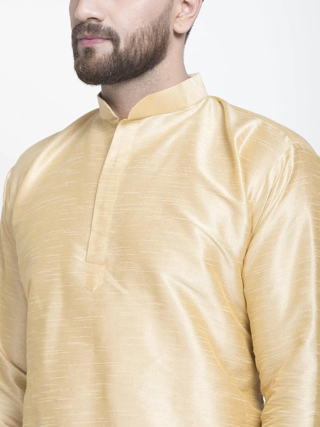 Men's Gold Solid Asymmetric Kurta With Churidaar Pyjama - Benstoke