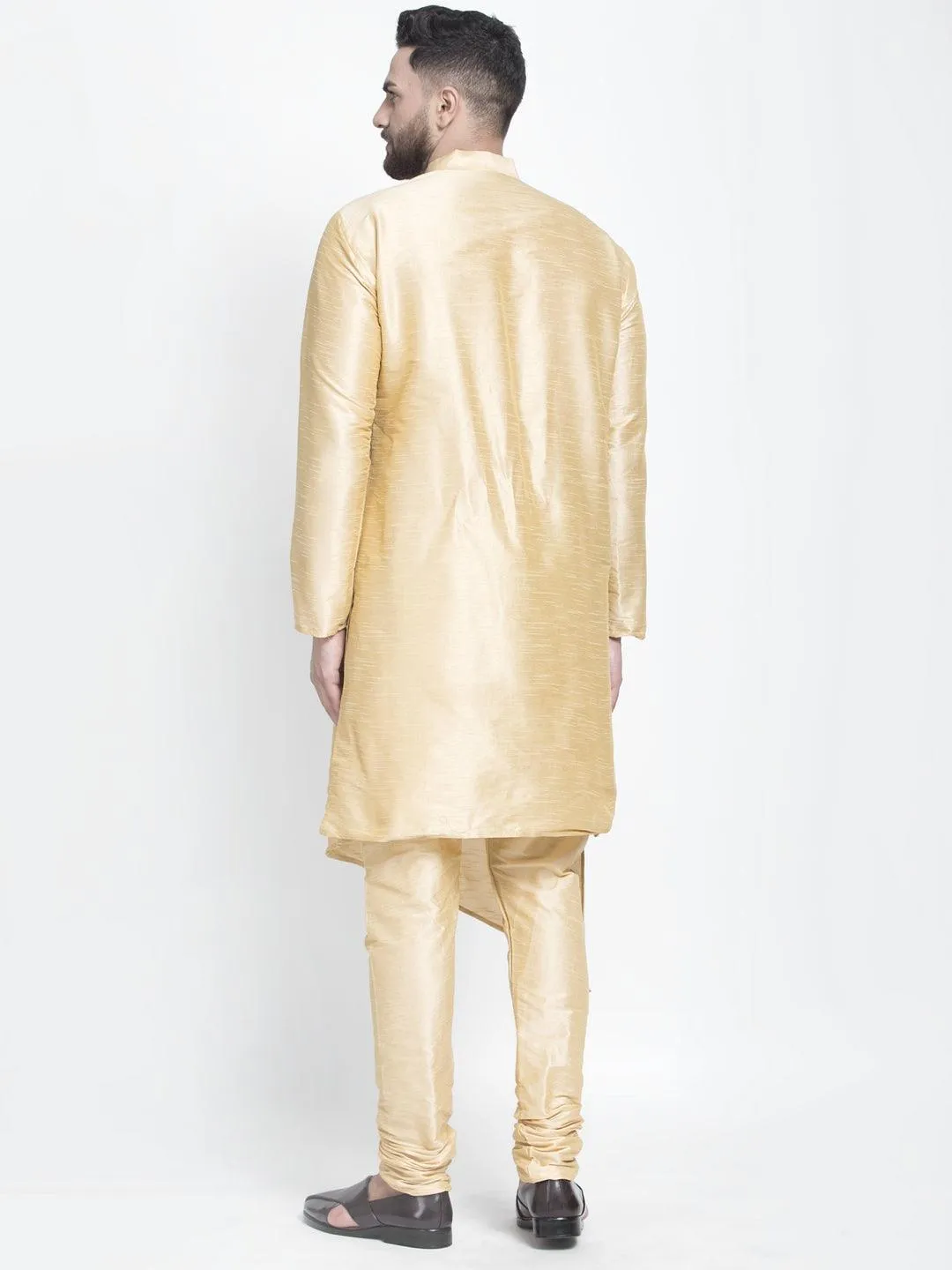 Men's Gold Solid Asymmetric Kurta With Churidaar Pyjama - Benstoke