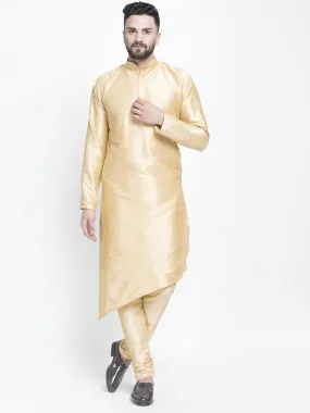 Men's Gold Solid Asymmetric Kurta With Churidaar Pyjama - Benstoke