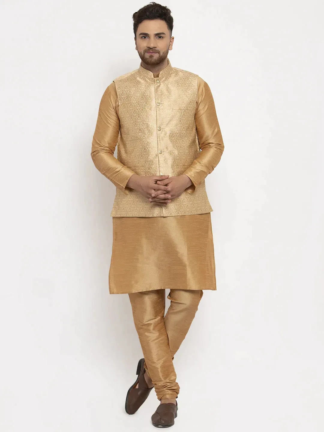 Men'S Gold Woven Nehru Jacket