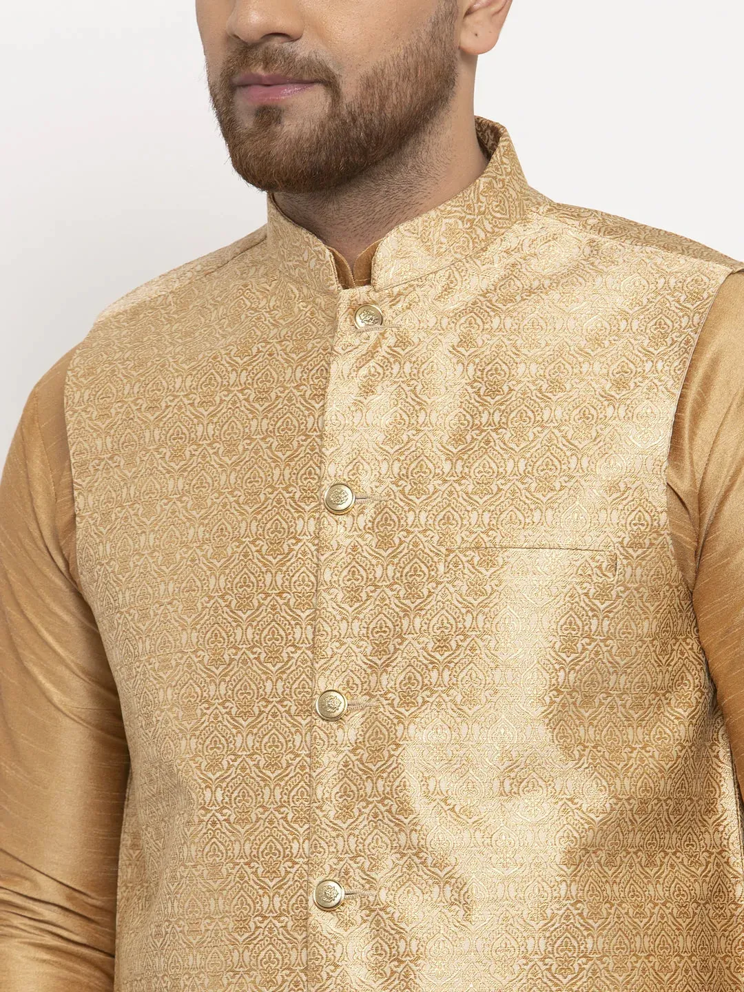 Men'S Gold Woven Nehru Jacket