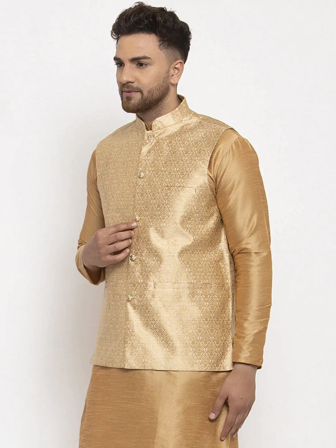 Men'S Gold Woven Nehru Jacket