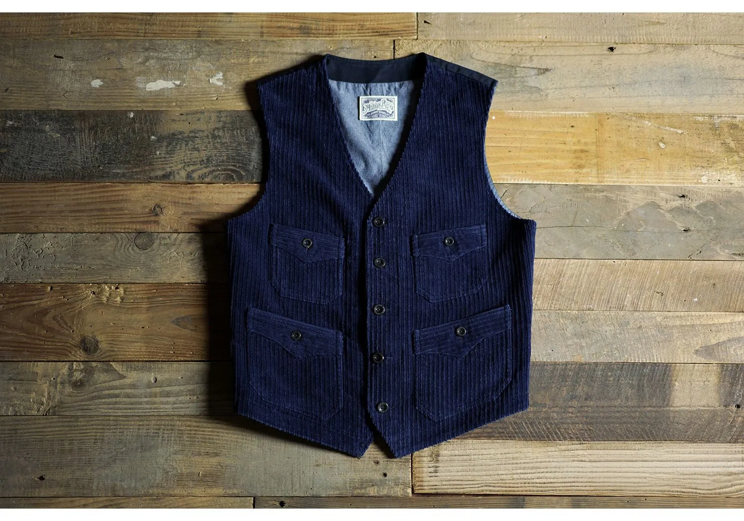 Men's Indigo Dyed V-neck Corduroy Vest