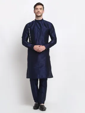 Men's Navy Blue Solid Kurta With Churidaar Pyjama - Benstoke