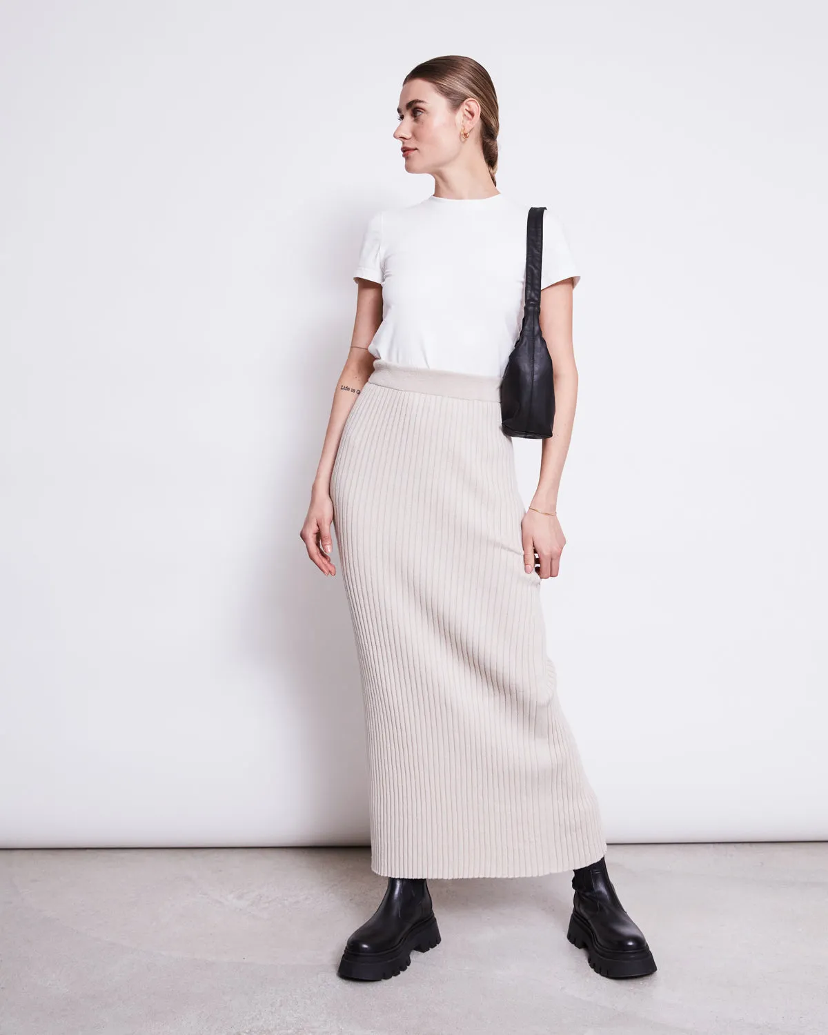 MIDI KNIT SKIRT EBBA IVORY GOTS