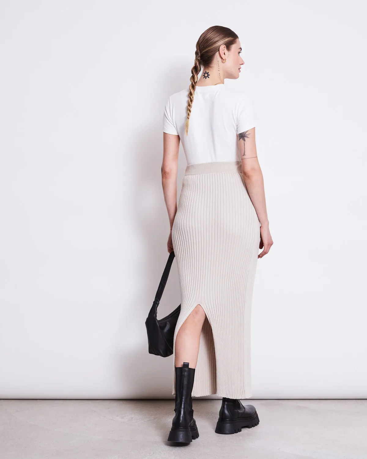 MIDI KNIT SKIRT EBBA IVORY GOTS