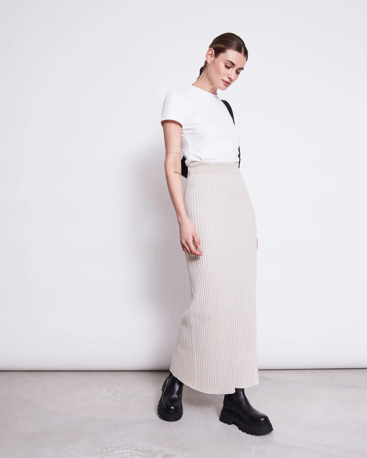 MIDI KNIT SKIRT EBBA IVORY GOTS