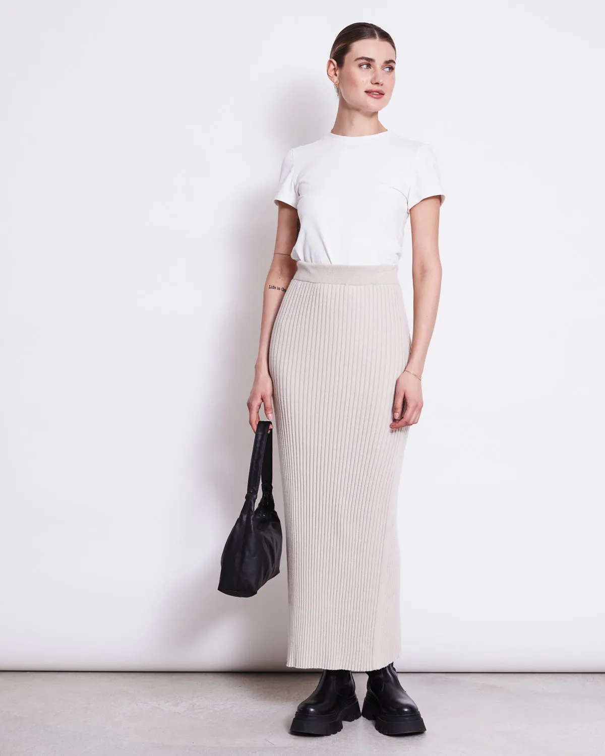 MIDI KNIT SKIRT EBBA IVORY GOTS